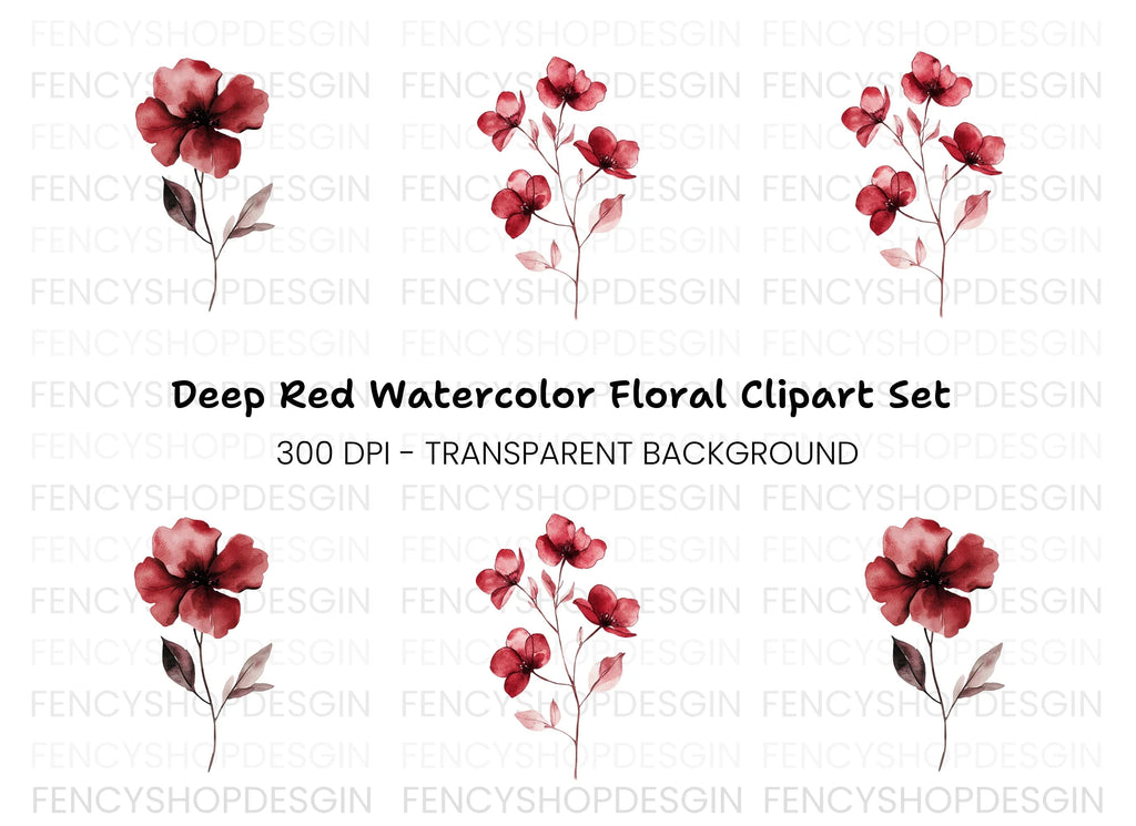 Deep Red Botanical Clipart Bundle