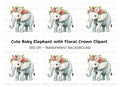Cute Elephant with Flower Crown Clipart Bundle