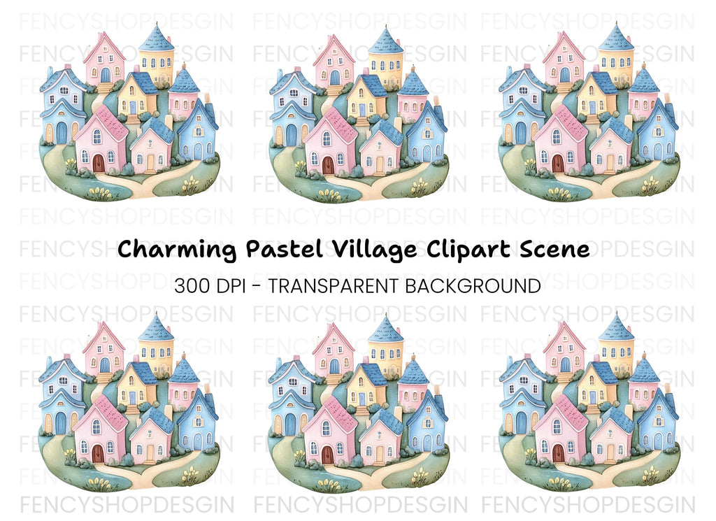 Whimsical Hillside Village Clipart Bundle