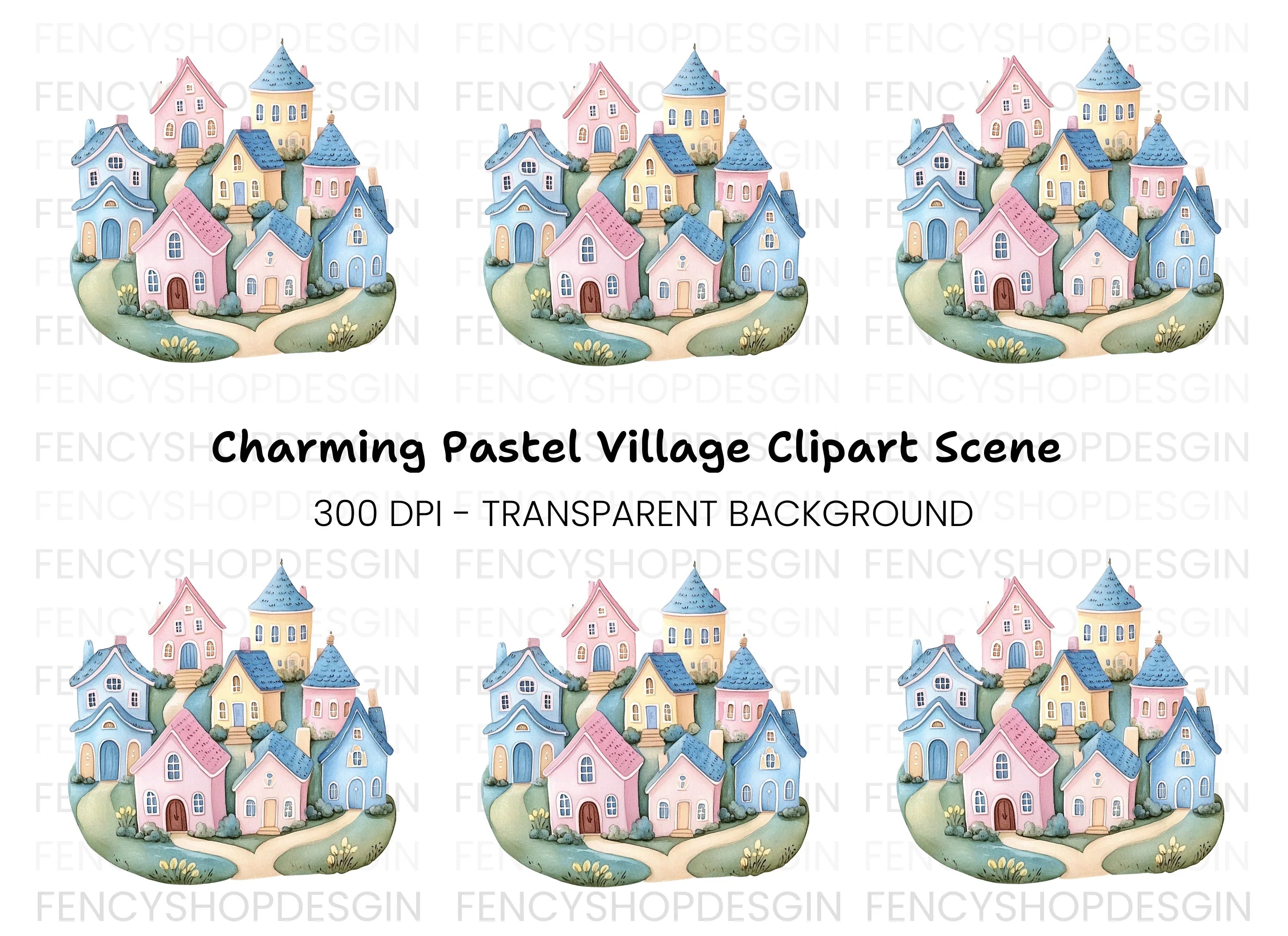 Whimsical Hillside Village Clipart Bundle
