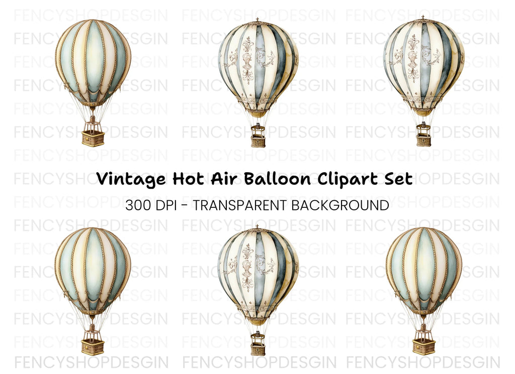 Vintage Hot Air Balloon Clipart Bundle