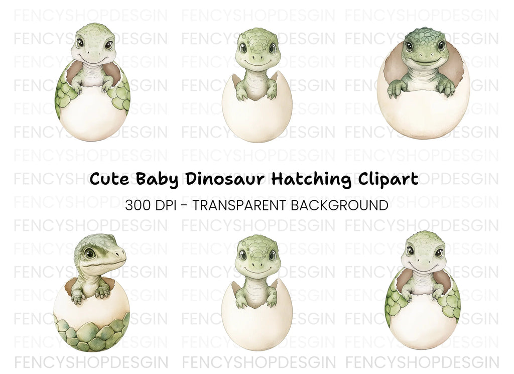 Cute Baby Dinosaur Hatching Clipart Bundle
