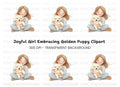 Happy Girl Cuddling Puppy Clipart Bundle