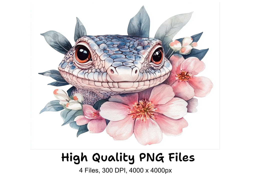 Baby Lizard and Flower Clipart Bundle