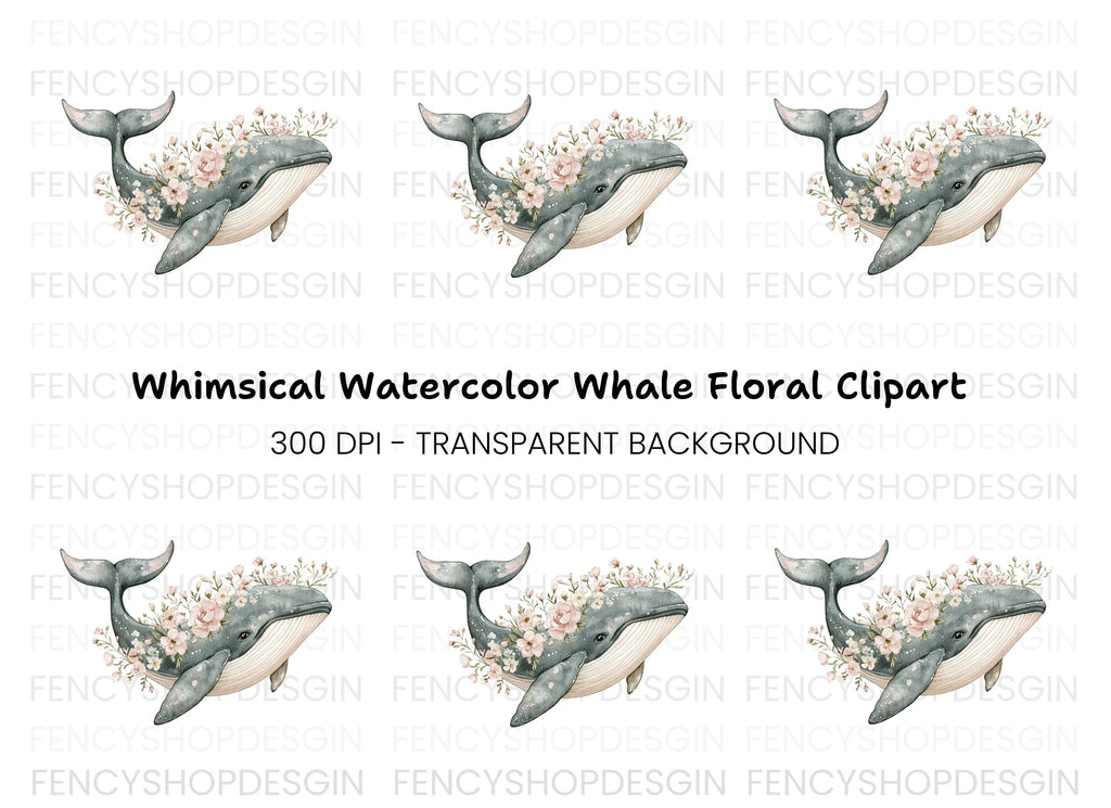 Whale with Flowers Clipart Bundle
