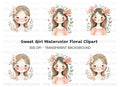 Cute Girls with Flowers Clipart Bundle