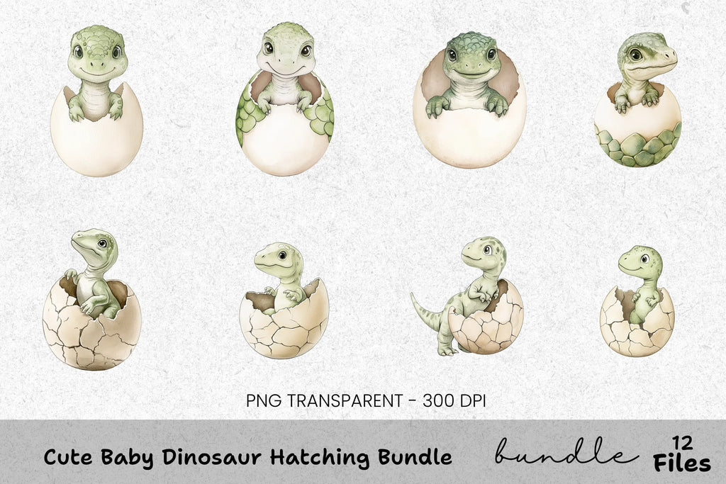Cute Baby Dinosaur Hatching Clipart Bundle