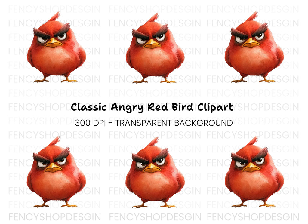 Furious Red Bird Cartoon Clipart Bundle