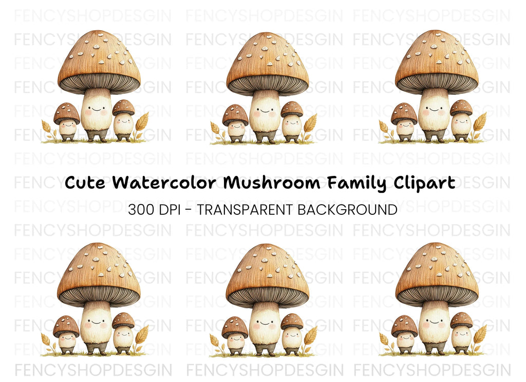 Cute Mushroom Family Clipart Bundle
