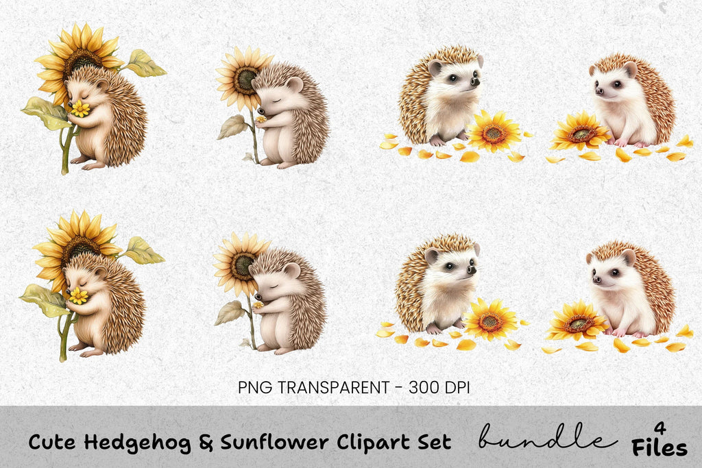 Cute Hedgehog Sunflower Clipart Bundle