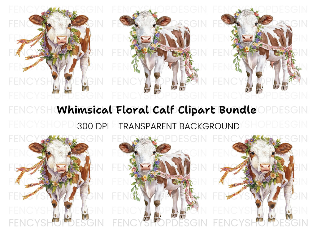 Cute Floral Calf Clipart Bundle
