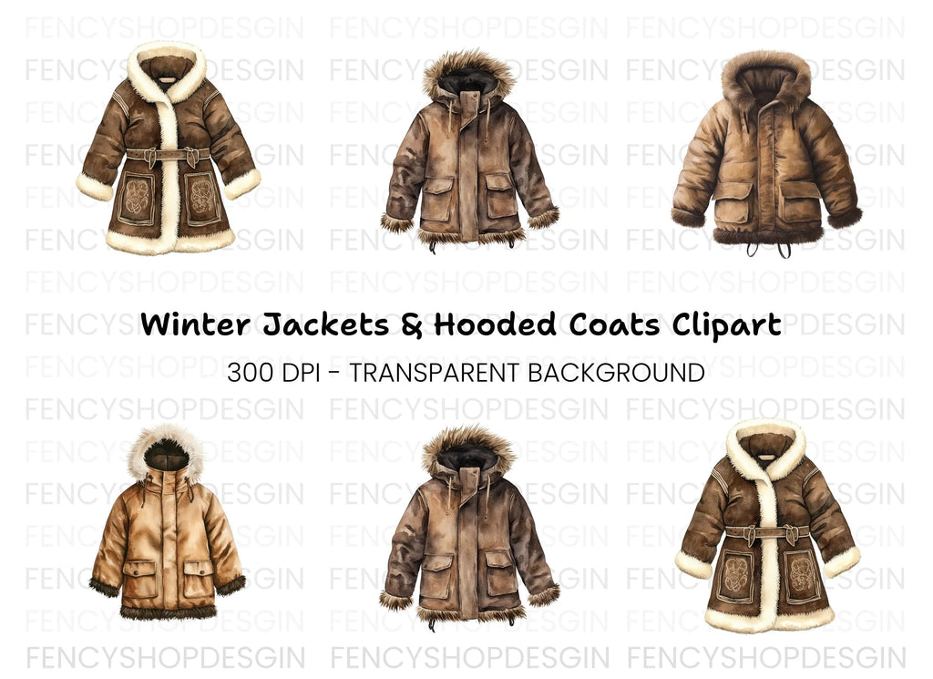 Rustic Winter Jackets Clipart Bundle