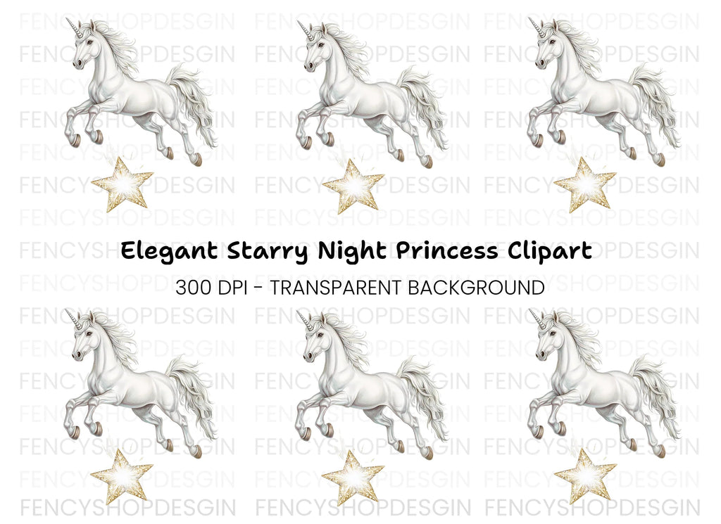 Majestic White Unicorn with Star Clipart Bundle