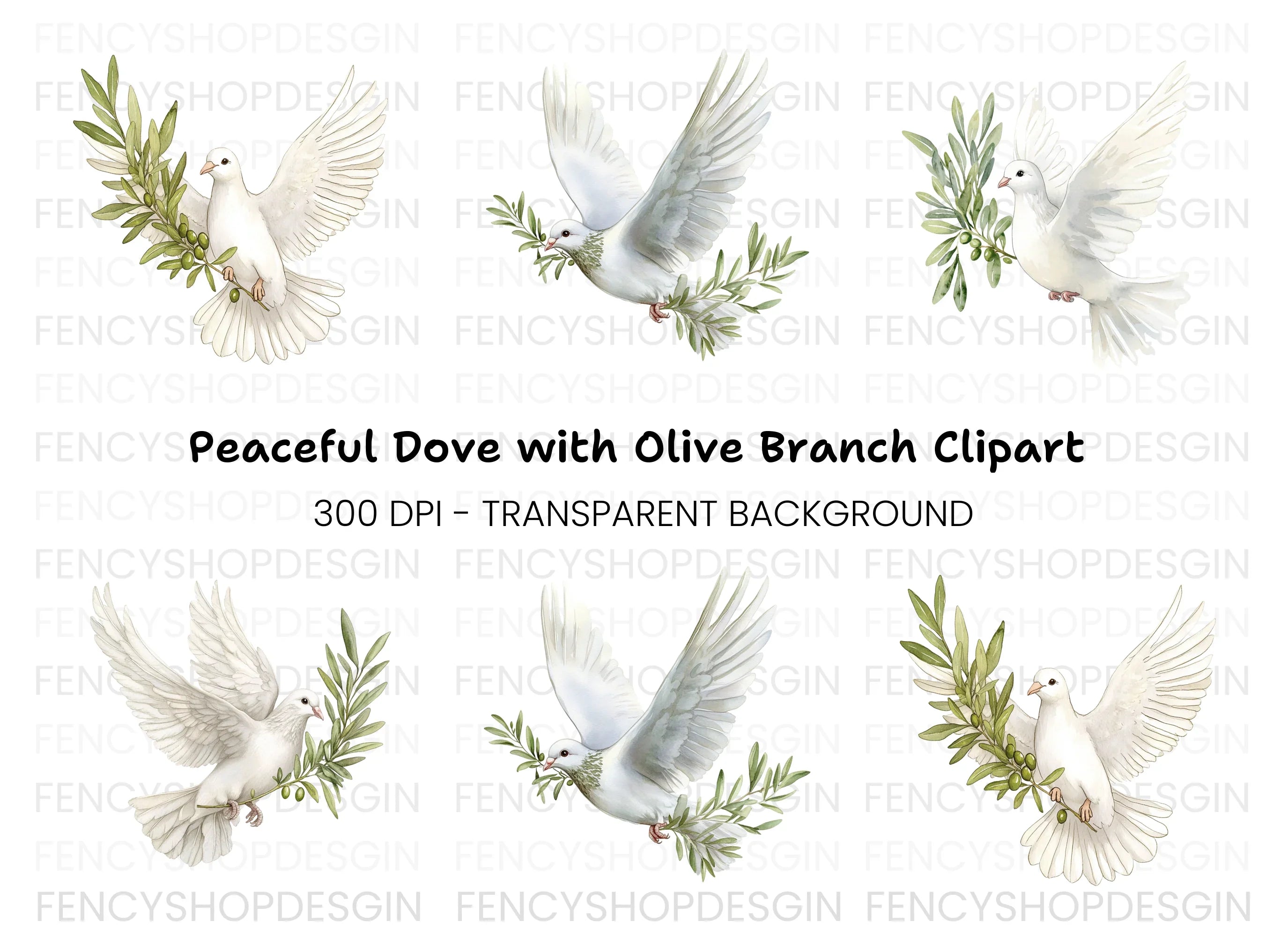 Flying Doves with Olive Branches Clipart Bundle