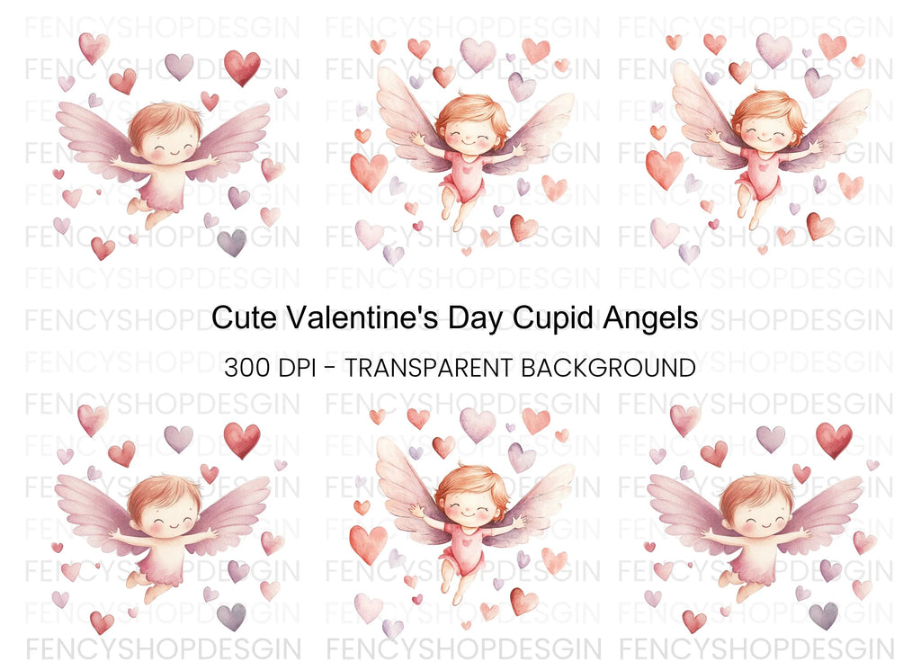 Cute Cupid Angels with Hearts Clipart Bundle