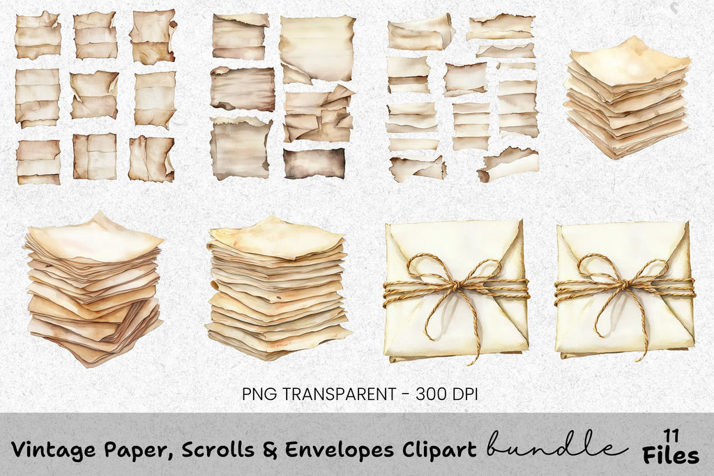Vintage Scrolls Envelopes Clipart Bundle