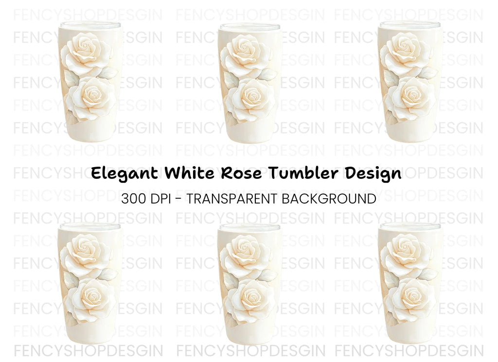 Elegant White Rose Tumbler Clipart Bundle