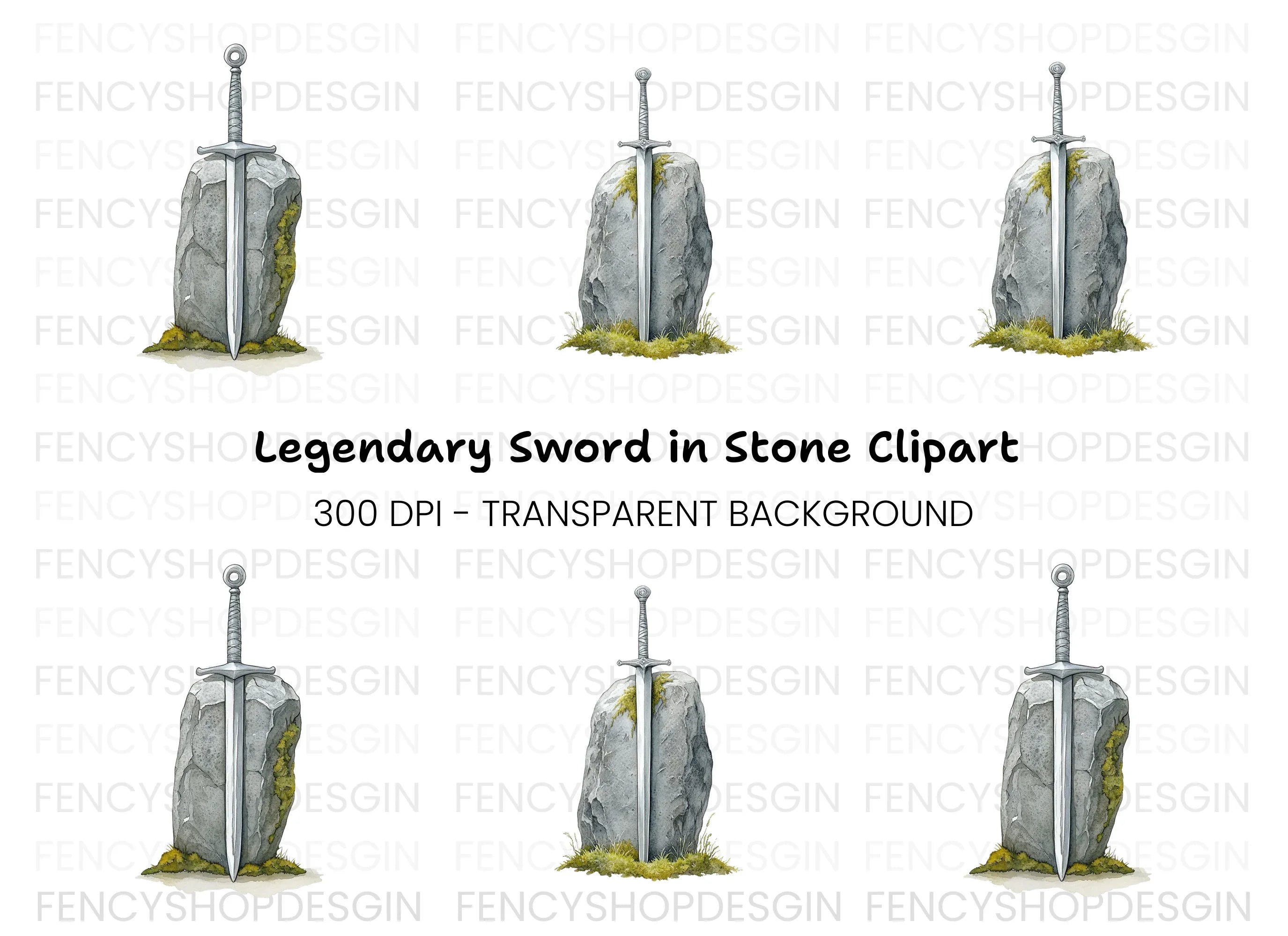 Excalibur Sword in Stone Clipart Bundle