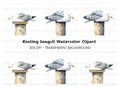 Sleeping Seagulls on Wooden Posts Clipart Bundle