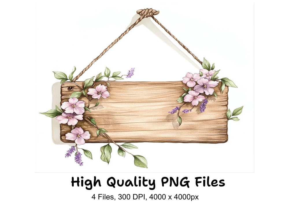 Floral Wooden Signs Clipart Bundle