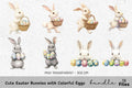 Cute Easter Bunnies with Colorful Eggs Clipart Bundle