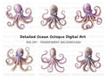 Purple Octopus Illustrations Clipart Bundle