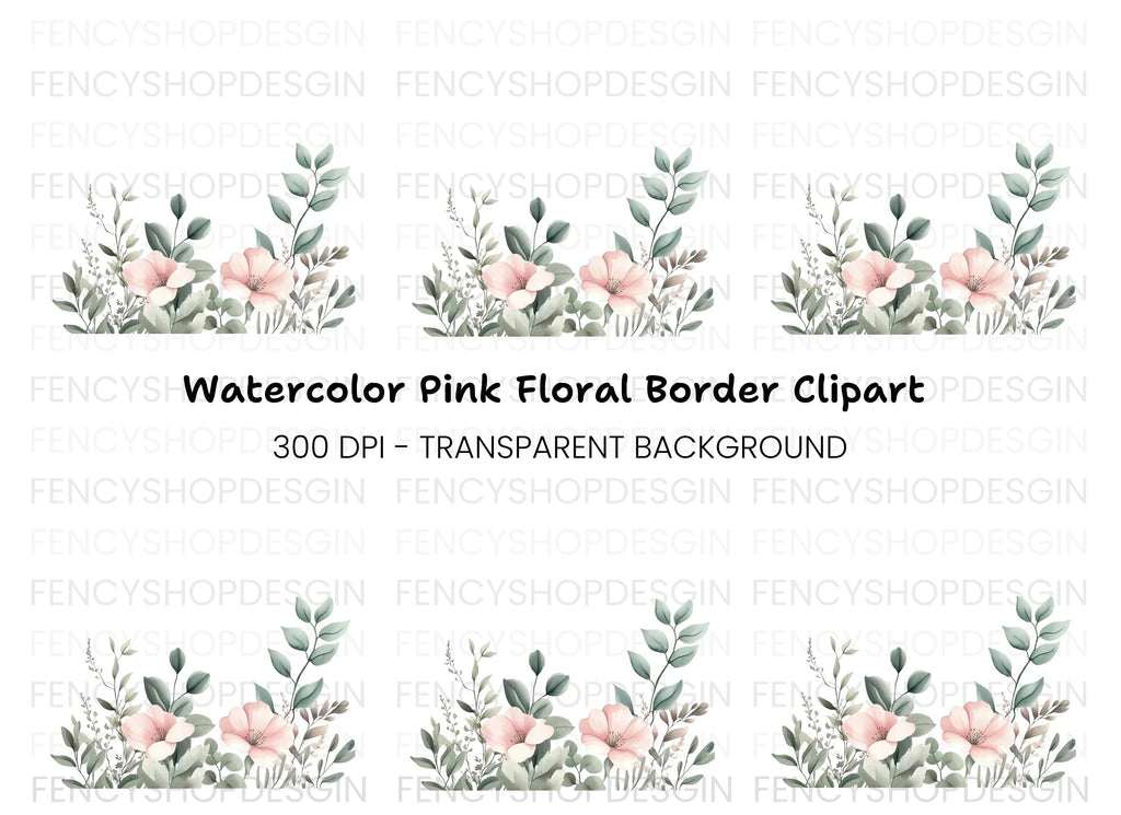 Soft Pink Floral Greenery Clipart Bundle