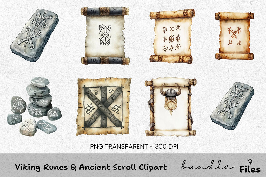Viking Runes Ancient Scroll Clipart Bundle