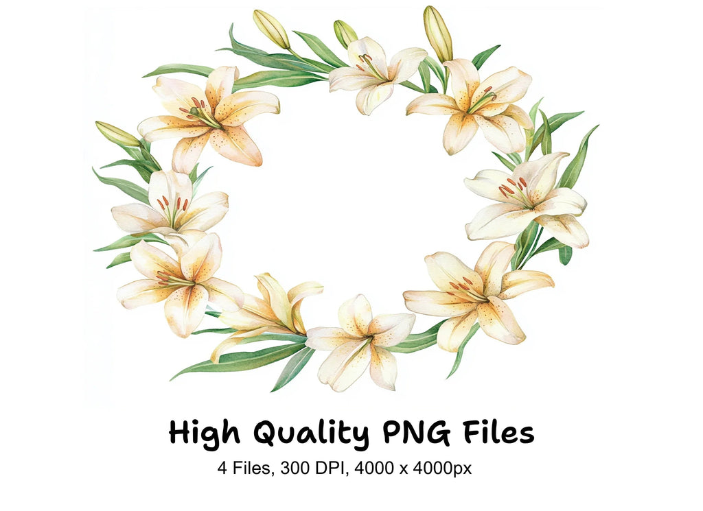 Colorful Lily Wreath Clipart Bundle