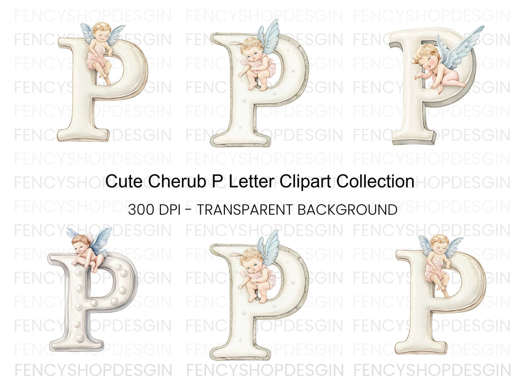 Sweet Cherub Angels Alphabet Clipart Bundle