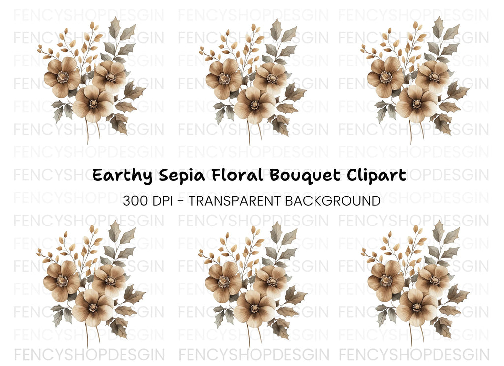 Elegant Brown Floral Arrangement Clipart Bundle