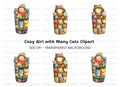 Girl Hugging Cats Clipart Bundle