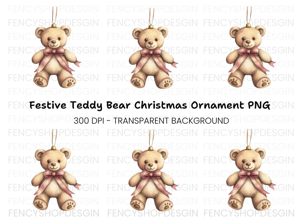 Festive Teddy Bear Ornament Clipart Bundle