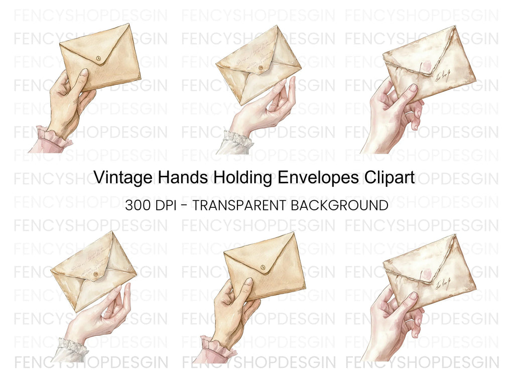 Vintage Hands Holding Envelopes Clipart Bundle