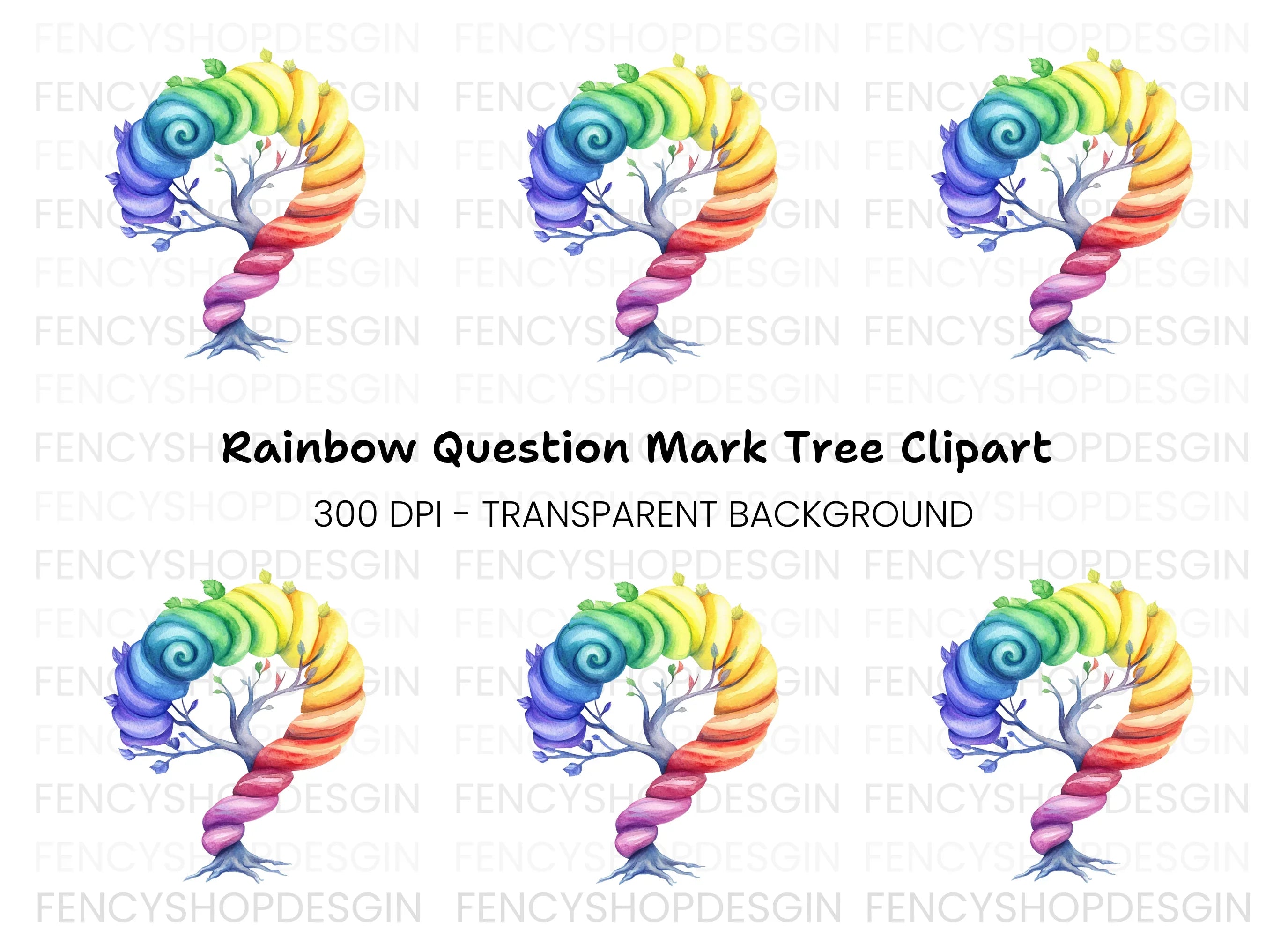 Rainbow Tree Question Mark Clipart Bundle