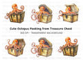 Cute Octopus in Treasure Chest Clipart Bundle