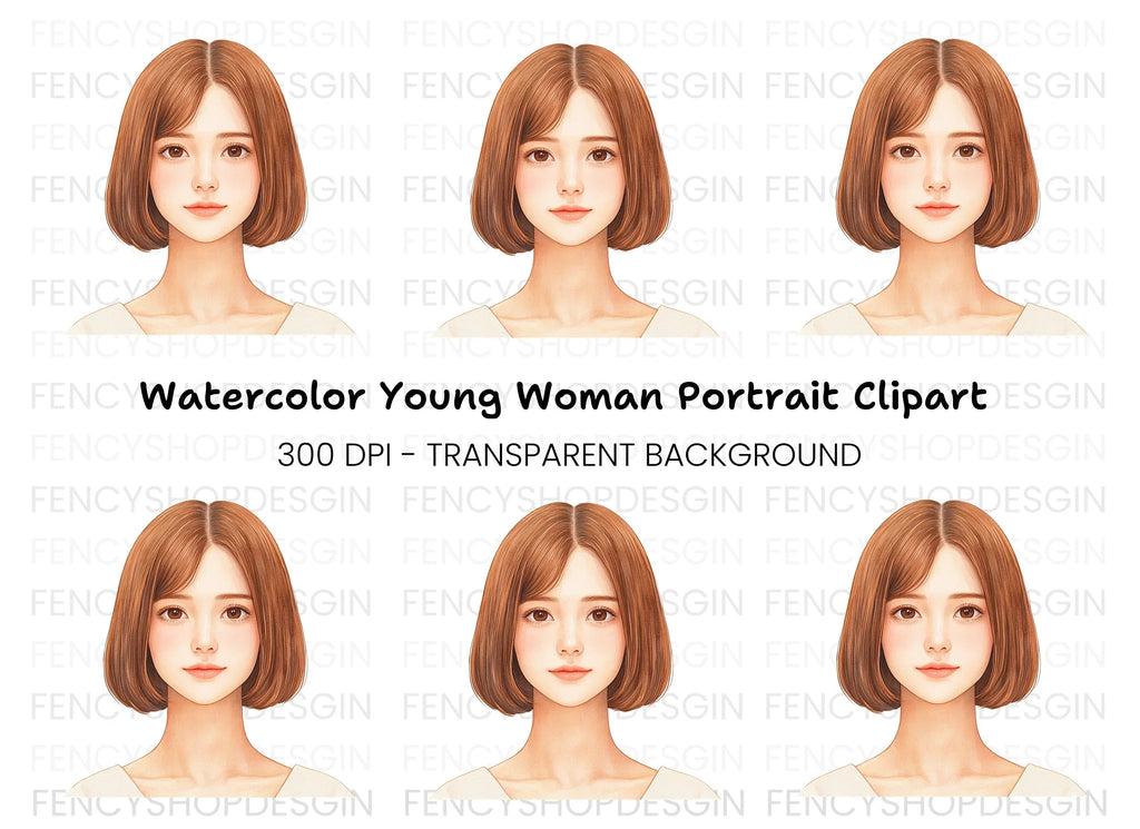 Cute Bob Haircut Girl Portrait Clipart Bundle