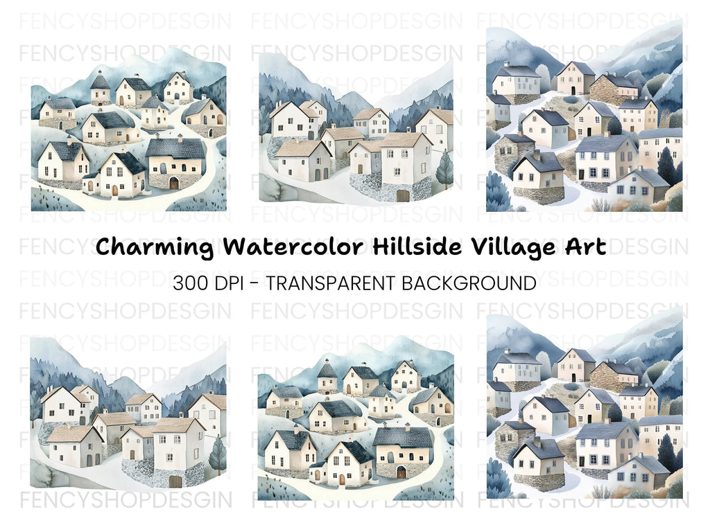 Winter Mountain Village Clipart Bundle