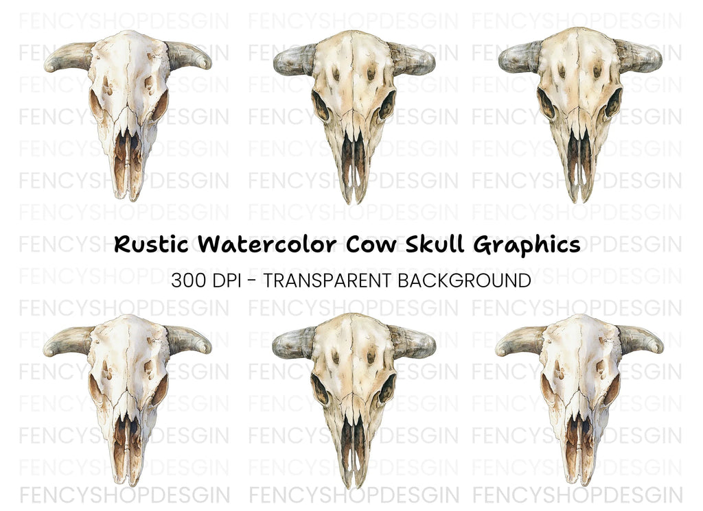 Rustic Cow Skull Graphics Clipart Bundle