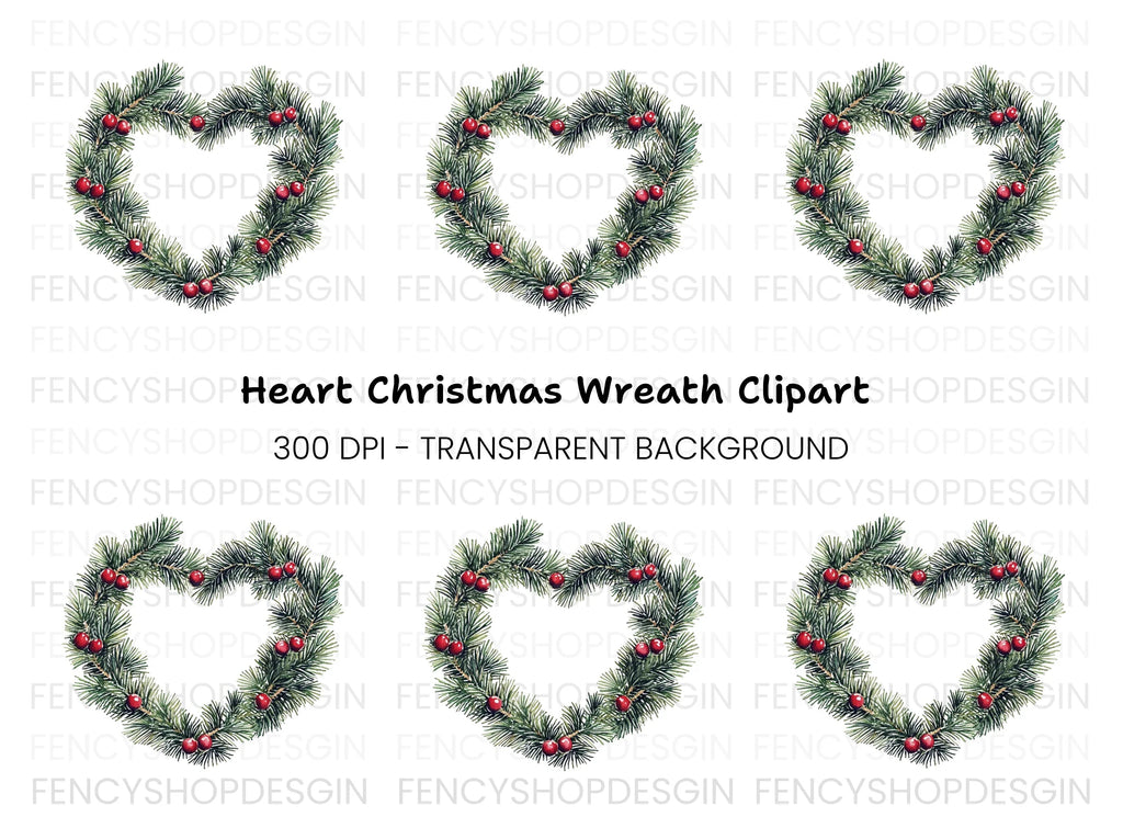 Heart Shaped Christmas Wreath Clipart Bundle