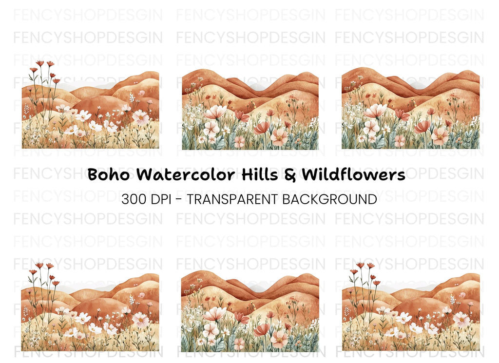 Boho Wildflower Landscape Clipart Bundle