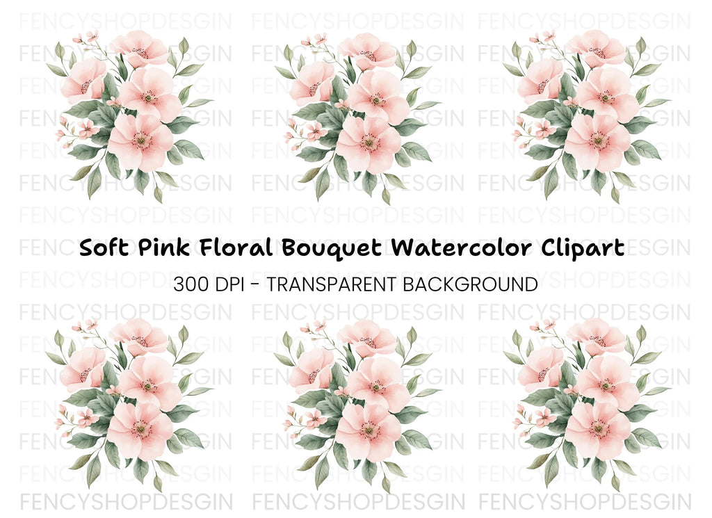 Soft Pink Floral Bouquet Clipart Bundle