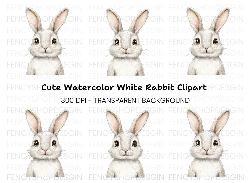 Cute White Bunny Clipart Bundle