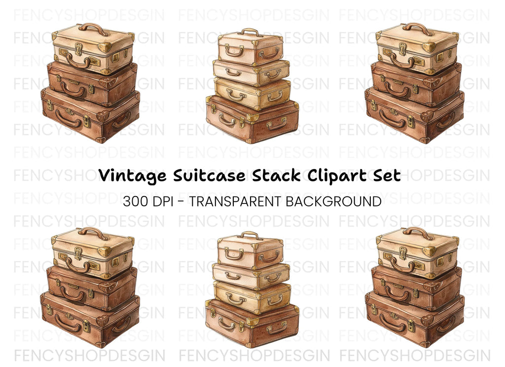 Brown Vintage Luggage Clipart Bundle