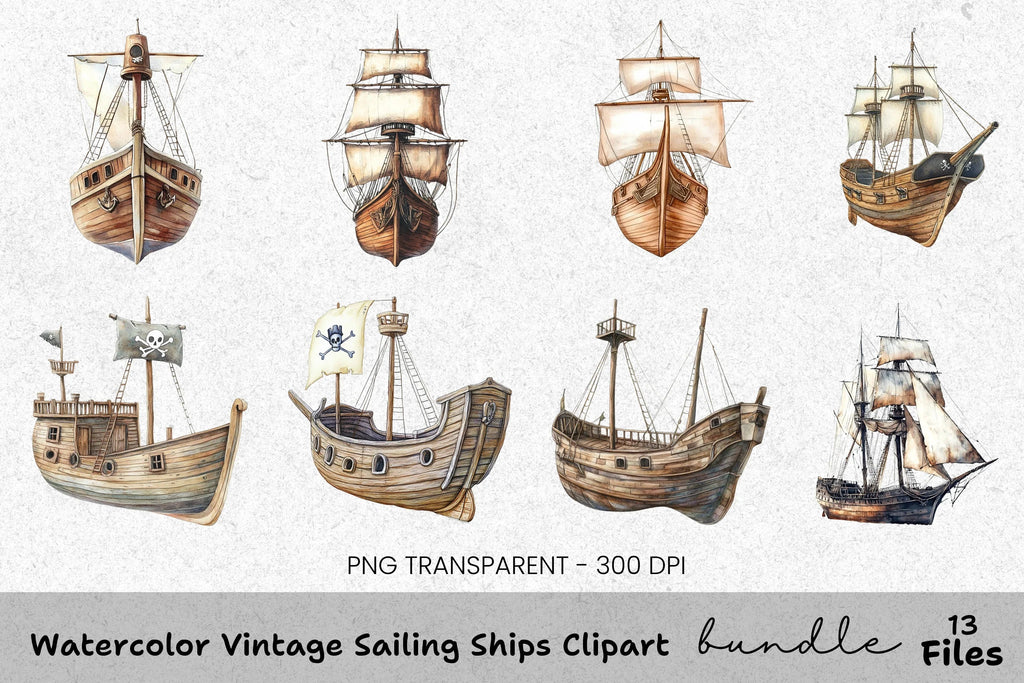 Vintage Sailing Ships Clipart Bundle