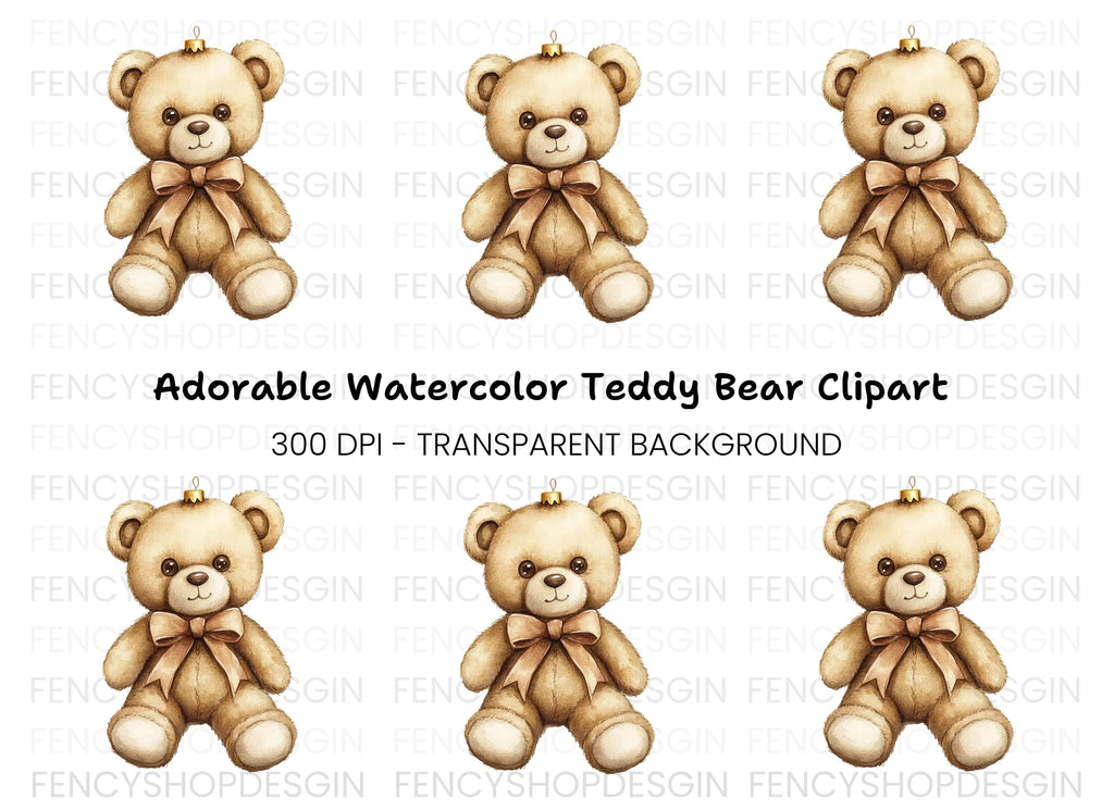 Cute Teddy Bear Christmas Ornament Clipart Bundle