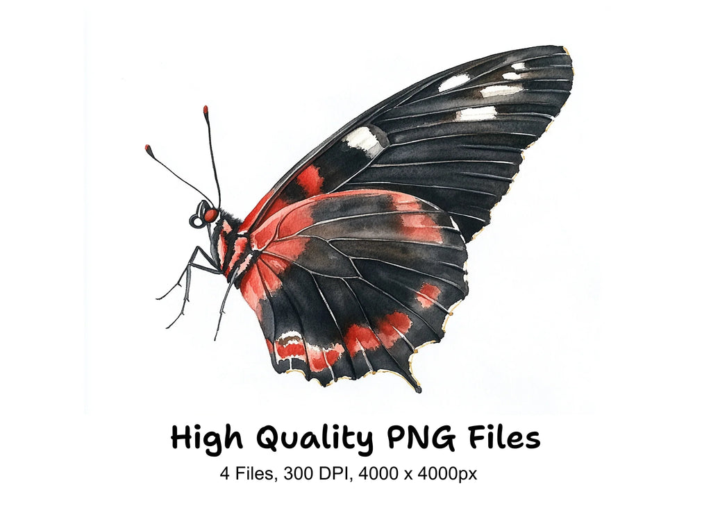Elegant Red and Black Butterfly Clipart Bundle