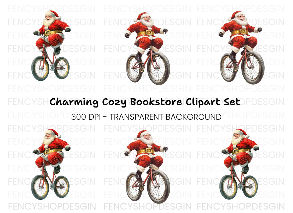 Santa Claus Riding Bicycle Clipart Bundle