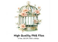 Floral Bird Cages with Delicate Blooms Clipart Bundle