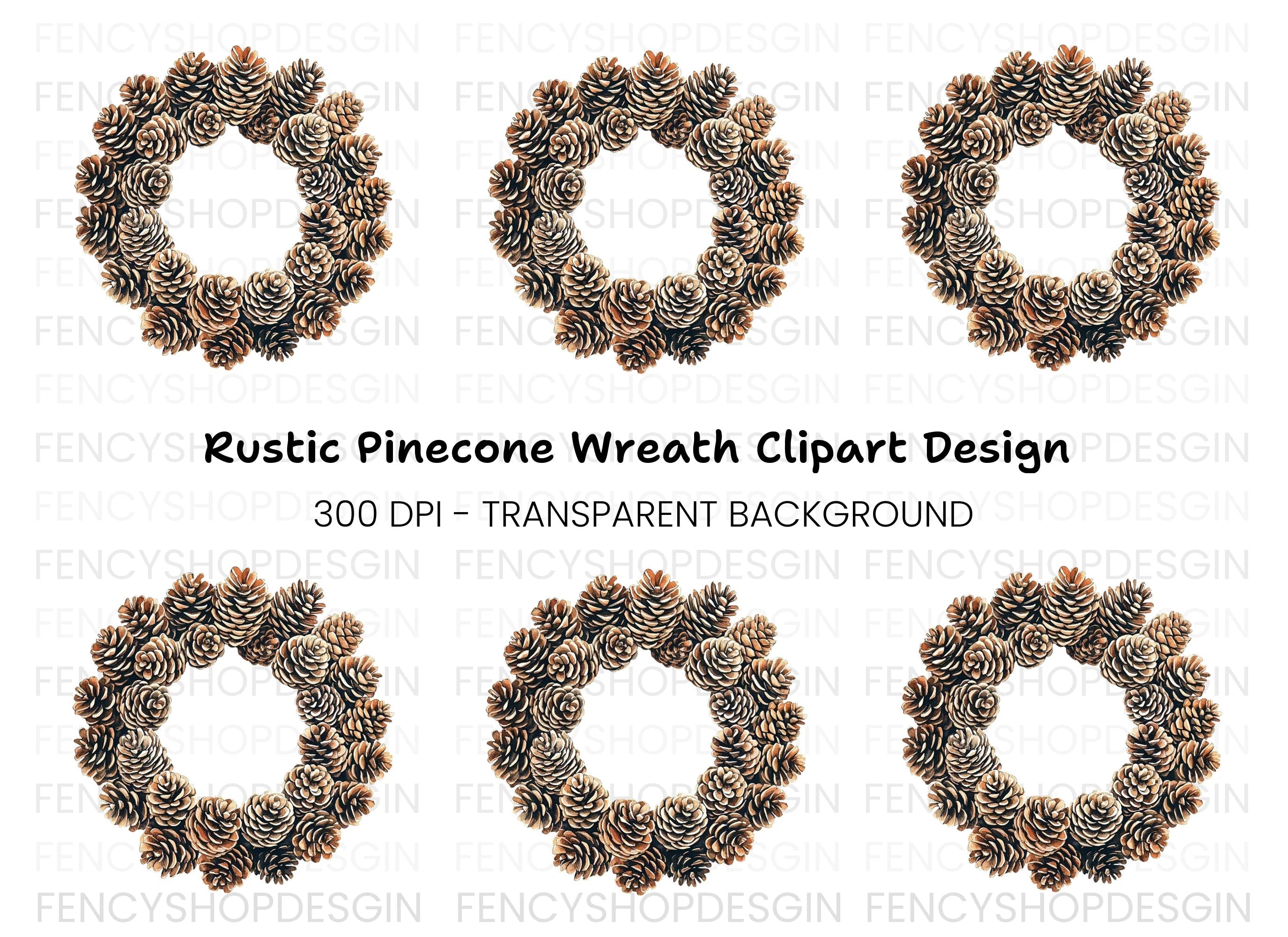Pine Cone Wreath Clipart Bundle